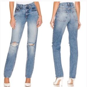 NWT Good American Light Blue Ripped Straight Leg Indigo Jeans